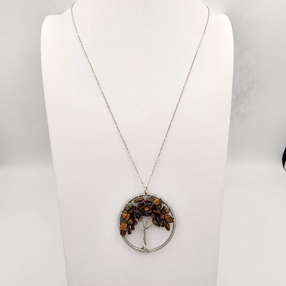 Handmade Tree Of Pendant With Tigers Eye Stones Fall Foliage Nature Lover - Picture 4 of 5